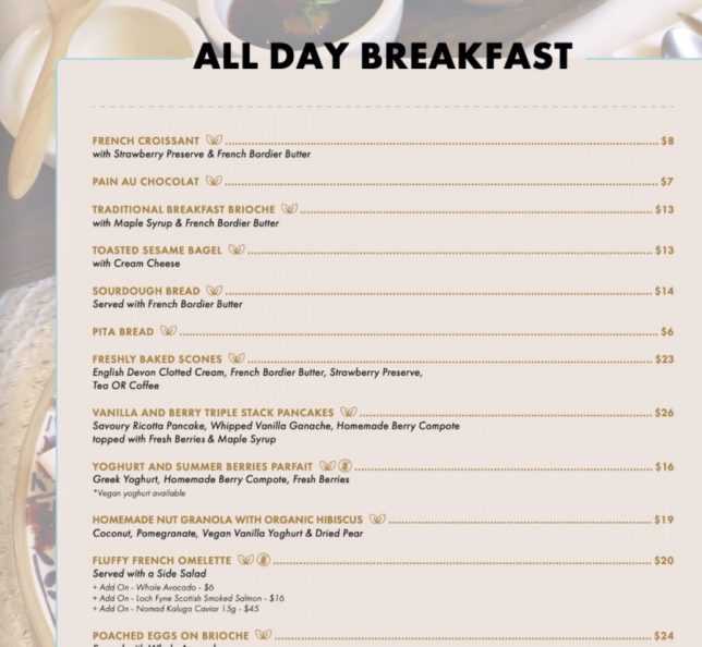 Breakfast at Orchard Road at Paragon Menu