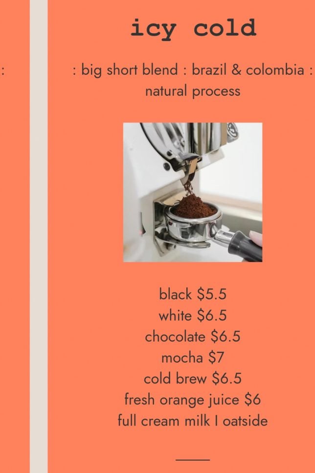 Big Short Coffee Menu