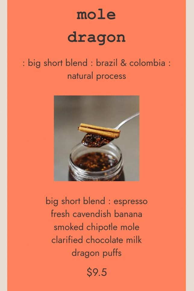 Big Short Coffee Summer Menu
