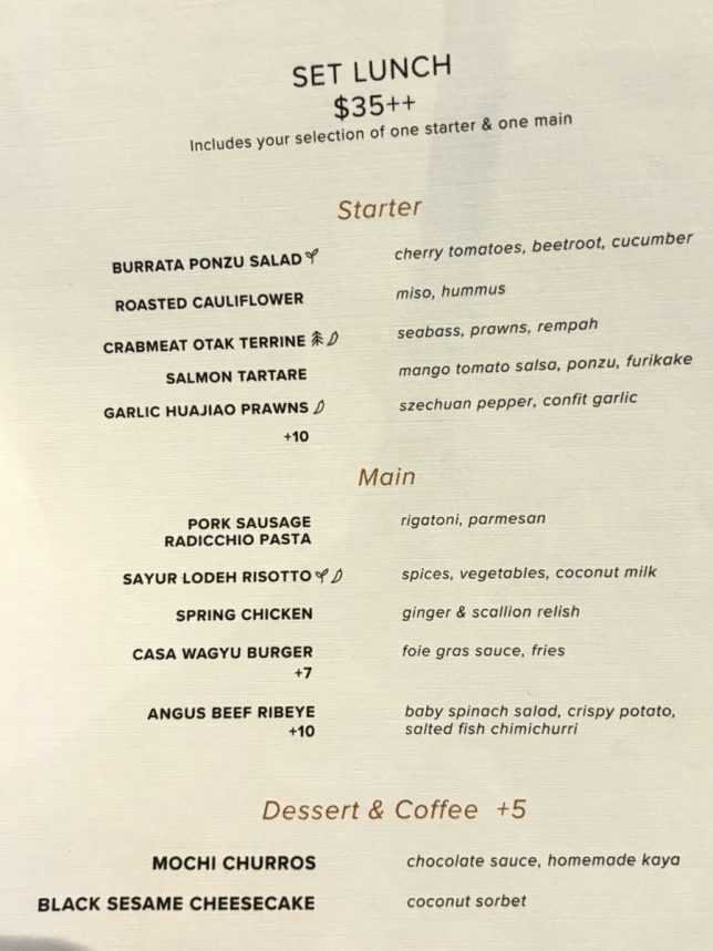 Casa Mori set lunch menu