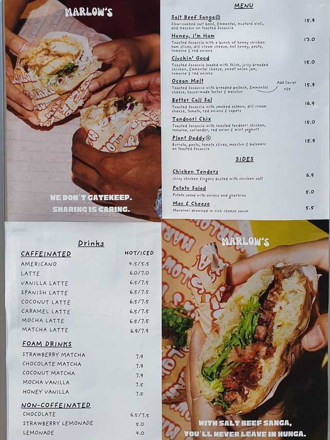Menu of Marlowโs Deli