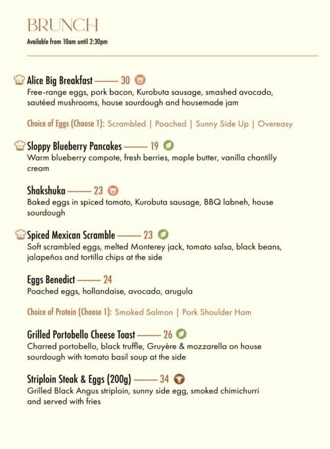 Alice Boulangerie & Restaurant Raffles City menu
