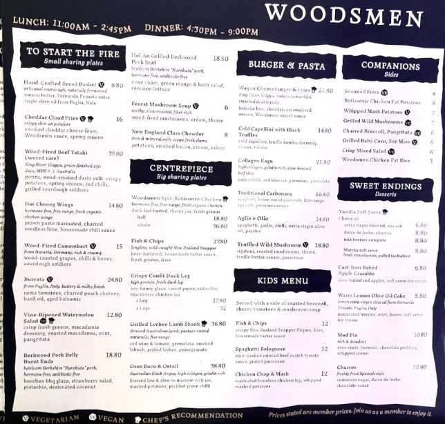WOODSMEN by Cut Butchery menu
