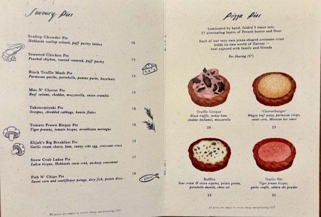 Elijah Pies Joo Chiat Menu