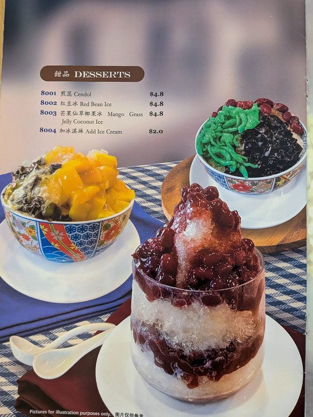 Desserts menu of Hoe Nam Signatures at Aperia Mall.