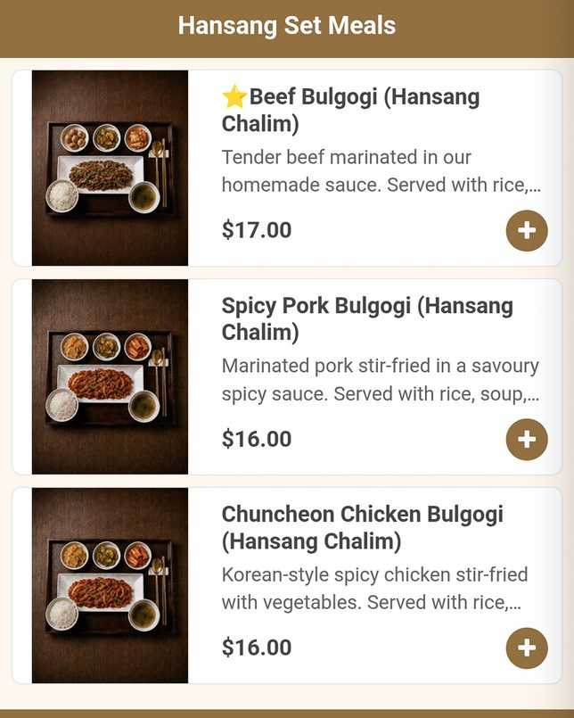 Kimpson’s Table Hansang Set Meals
