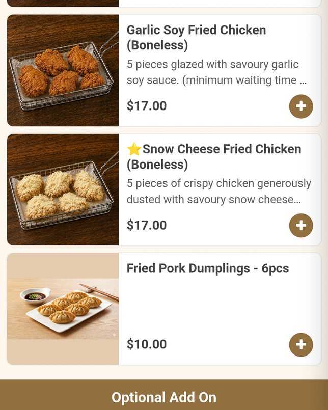 Menu of Kimpson’s Table