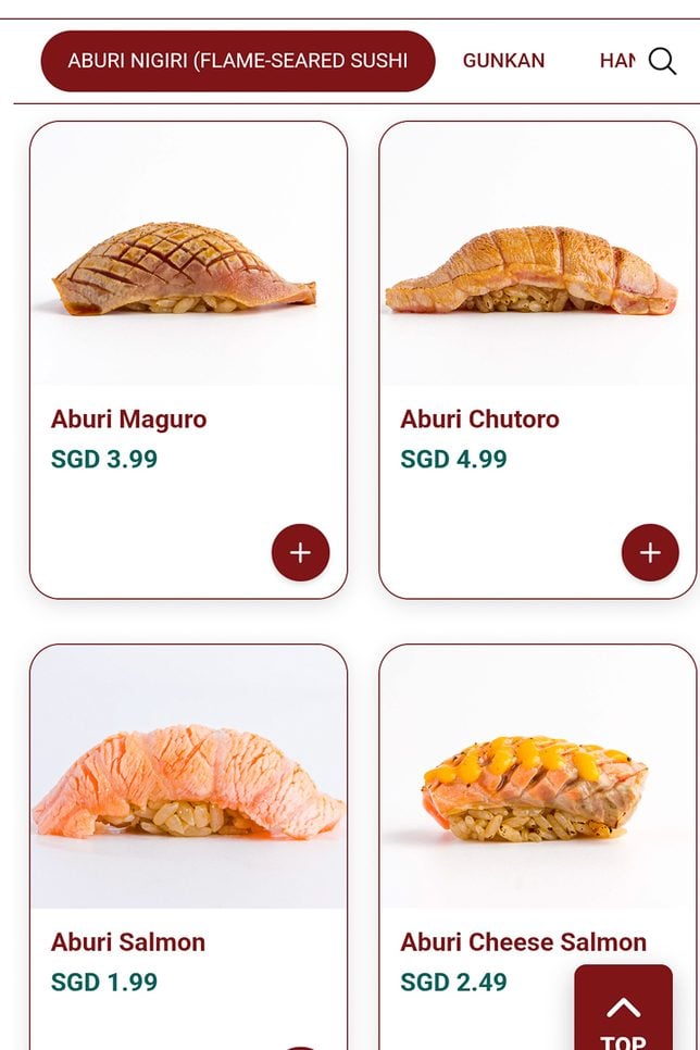 Menu of Sushidan