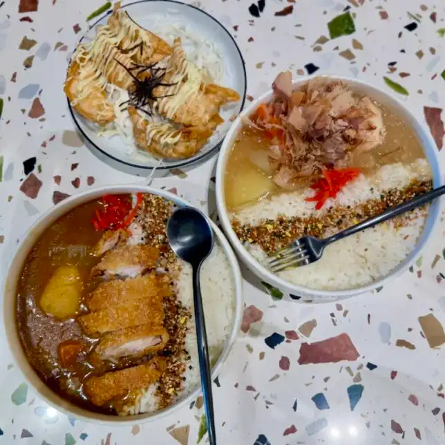 side dish of chicken gyoza with Dashi Chicken & Chicken Katsu Curry