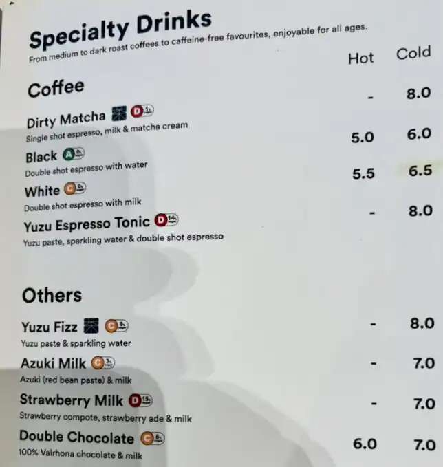 Matchaya Tiong Bahru Drinks Menu